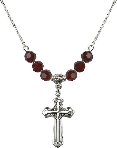 Cross Birthstone Necklace | N30-6012 | 1 1/8 inch | 6mm Beads