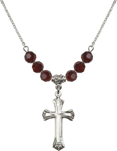 Sterling Cross Birthstone Necklace | 1 1/8 inch | 6mm Beads | N30-6013