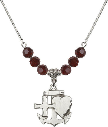 Collar con piedra de nacimiento Fe, Esperanza y Caridad | 2,2 cm | Cuentas de 6 mm