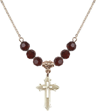 Cross on Cross Birthstone Necklace | 7/8 inch | 6mm Beads