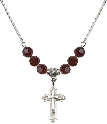 Cross on Cross Birthstone Necklace | 7/8 inch | 6mm Beads