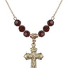 Crucifix Birthstone Necklace | 1 1/8 inch | 6mm Beads  Garnet 14kt Gold Filled