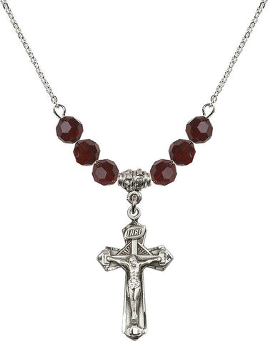 Collar con crucifijo y cuentas de piedra de nacimiento | 2,85 cm | Cuentas de 6 mm | N30-6092