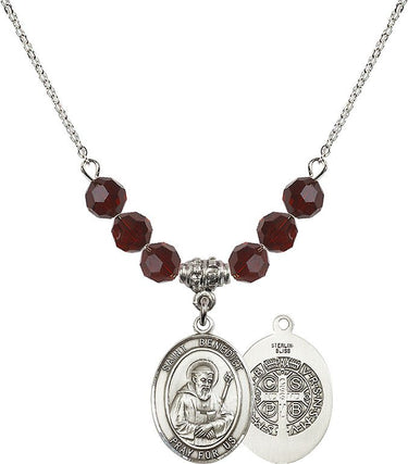 Saint Benedict Birthstone Necklace | 3/4 inch | 6mm Beads