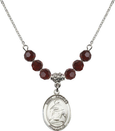 Saint Charles Borromeo Birthstone Necklace | 3/4 inch