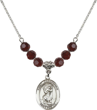 St. Christopher Birthstone Necklace | 3/4 inch | 6mm Beads