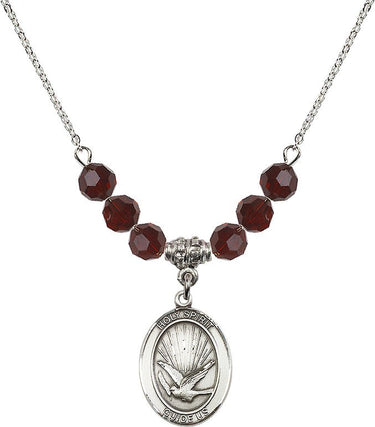Holy Spirit Medal Birthstone Necklace | 3/4 inch | 6mm Beads