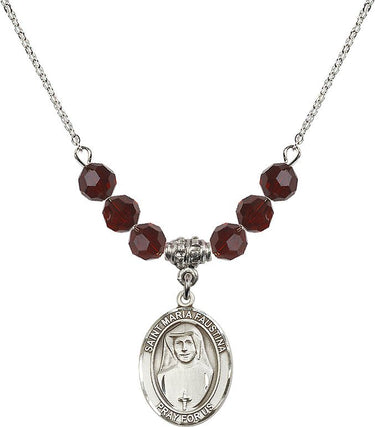 Saint Maria Faustina Birthstone Necklace | 3/4 inch | 6mm Beads