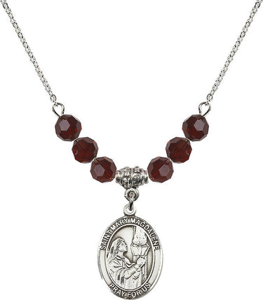Saint Mary Magdalene Birthstone Necklace | 3/4 inch | 6mm Beads