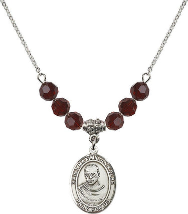 Saint Maximilian Kolbe Birthstone Necklace | 3/4 inch | 6mm Beads