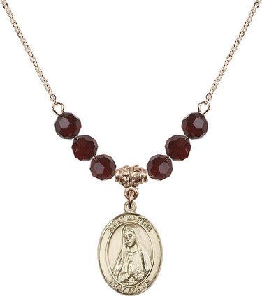 Saint Martha Birthstone Necklace | 3/4 inch | 6mm Beads