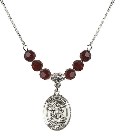 Saint Michael the Archangel Birthstone Necklace | 3/4 inch | 6mm Beads