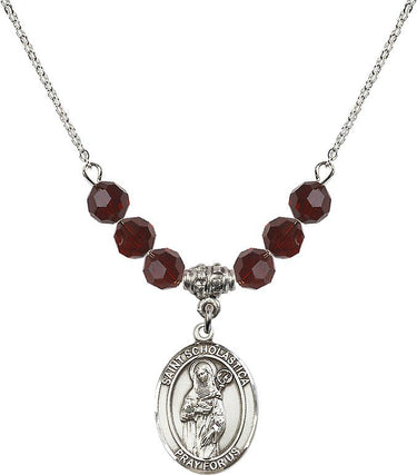 Saint Scholastica Birthstone Necklace | 3/4 inch | 6mm Beads