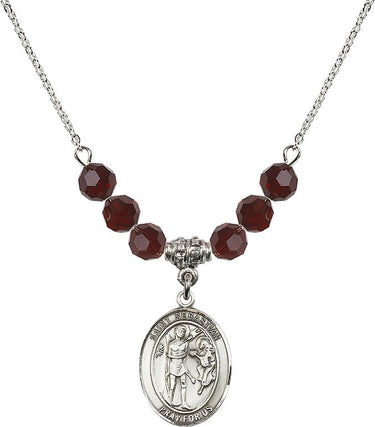 Saint Sebastian Birthstone Necklace | 3/4 inch | 6mm Beads
