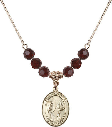 Collar de Nuestra Señora Estrella del Mar con piedra de nacimiento | 1,9 cm | Cuentas de 6 mm