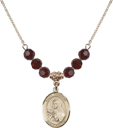 Collar con piedra natal de Santa Teresa | 1,9 cm | Cuentas de 6 mm
