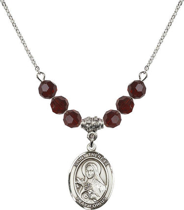 Collar con piedra natal de Santa Teresa | 1,9 cm | Cuentas de 6 mm