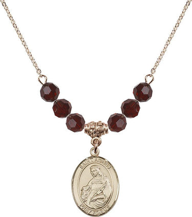 Collar de Santa Inés de Roma con piedra de nacimiento | 1,9 cm | Cuentas de 6 mm