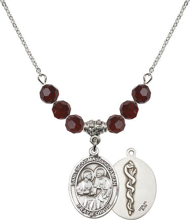 Saints Cosmas & Damian Doctors Birthstone Necklace | 3/4 inch