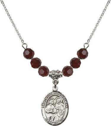 Saints Cosmas & Damian Birthstone Necklace | 3/4 inch | 6mm Beads