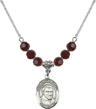 Collar de San Vicente de Paúl con piedra de nacimiento | 1,9 cm | Cuentas de 6 mm