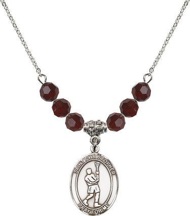 St. Christopher Lacrosse Birthstone Necklace | 3/4 inch | 6mm Beads