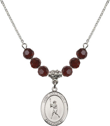 Collar con dije de San Cristóbal de béisbol y piedra de nacimiento | 1.9 cm | Cuentas de 6 mm | N30-8150