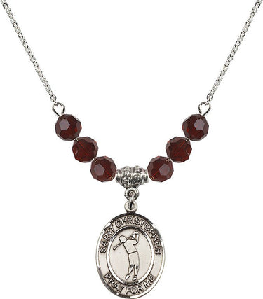 Collar de San Cristóbal con piedra de nacimiento y motivo de golf | 1,9 cm | Cuentas de 6 mm | N30-8152