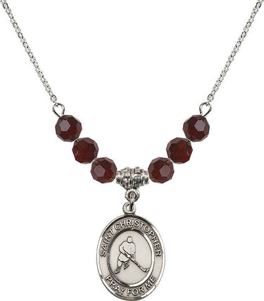 Collar con dije de la piedra de nacimiento de San Cristóbal de hockey sobre hielo | 1,9 cm | Cuentas de 6 mm