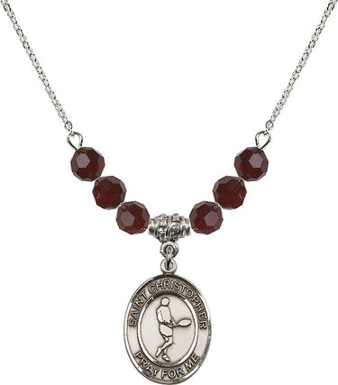 Collar con colgante de tenis y piedra de nacimiento de San Cristóbal | 1,9 cm | Cuentas de 6 mm | N30-8156