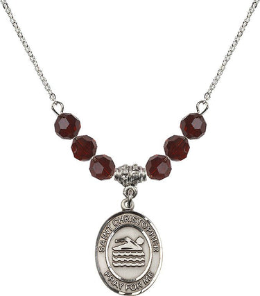 Collar de Natación con Piedra de Nacimiento y San Cristóbal | 1,9 cm | Cuentas de 6 mm | N30-8157