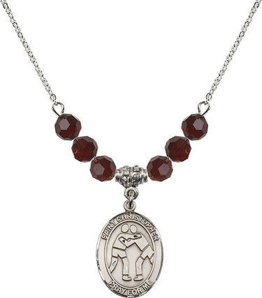 Collar de luchador San Cristóbal con piedra de nacimiento | 1,9 cm | Cuentas de 6 mm | N30-8159