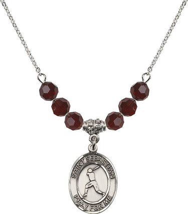 Collar de Béisbol San Sebastián con Piedra de Nacimiento | 1,9 cm | Cuentas de 6 mm