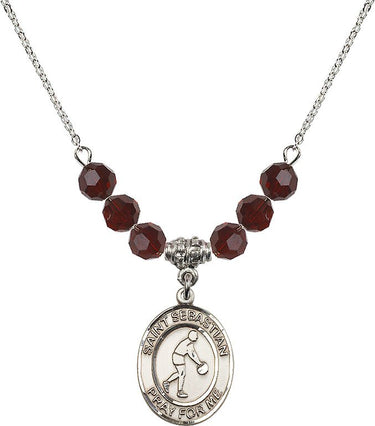 Collar de baloncesto de San Sebastián con piedra natal | 19 mm | Cuentas de 6 mm