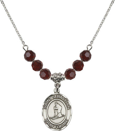 Collar de Esquí de San Sebastián con Piedra de Nacimiento | 3/4 pulgadas | Cuentas de 6 mm