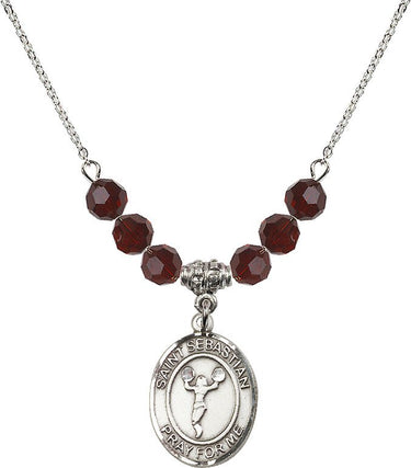 Collar de animadora de San Sebastián con piedra natal | 1,9 cm | Cuentas de 6 mm
