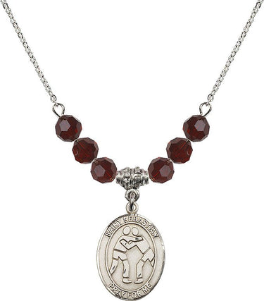Collar de San Sebastián de lucha libre con piedra de nacimiento | 1,9 cm | Cuentas de 6 mm