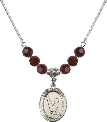 Collar de gimnasia con piedra natal de San Sebastián | 1,9 cm | Cuentas de 6 mm
