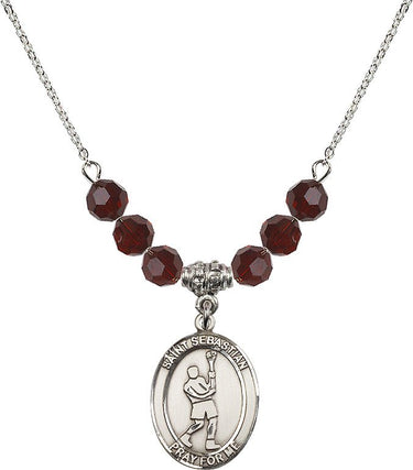 St. Sebastian Lacrosse Birthstone Necklace | 3/4 inch | 6mm Beads