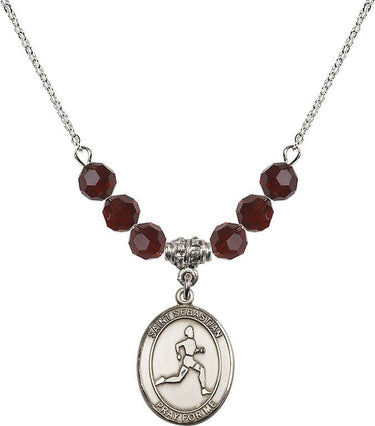 Collar de atletismo de San Sebastián con piedra natal | 3/4 pulgada | Cuentas de 6 mm