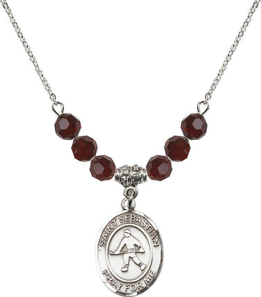 Collar de hockey sobre césped de San Sebastián con piedra de nacimiento | 1,9 cm | Cuentas de 6 mm