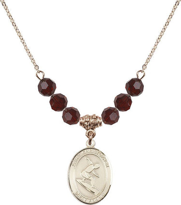 Collar de San Cristóbal para surfistas con piedra natal | 1,9 cm | Cuentas de 6 mm