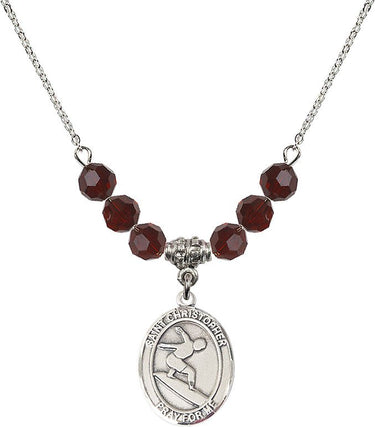 Collar de San Cristóbal para surfistas con piedra natal | 1,9 cm | Cuentas de 6 mm