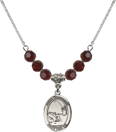 Collar de cuentas de 6 mm con colgante de San Sebastián Pescador | 1,9 cm