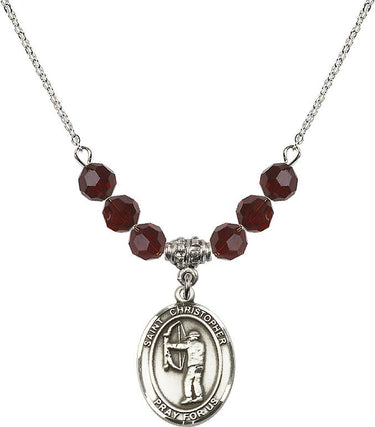 Collar con dije de San Cristóbal y piedra natal de arquero | 19 mm | Cuentas de 6 mm