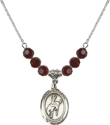 Collar de San Sebastián Rodeo con piedra de nacimiento | 1,9 cm | Cuentas de 6 mm