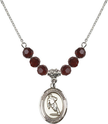 Collar de San Cristóbal con rubí y motivo de rugby | 1,9 cm | Cuentas de 6 mm