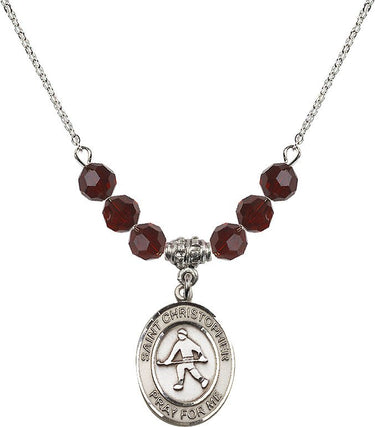 Collar de San Cristóbal de hockey sobre césped con piedra de nacimiento | 1,9 cm | Cuentas de 6 mm