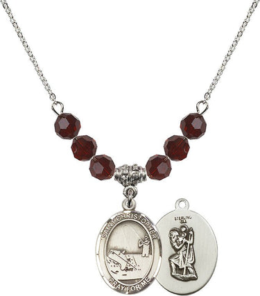 Collar San Cristóbal Pescador con Piedra Natal | 19 mm | Cuentas de 6 mm