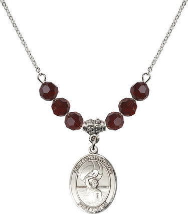 Collar de San Cristóbal para hombres de Waterpolo con piedra de nacimiento | 3/4 pulgadas | Cuentas de 6 mm